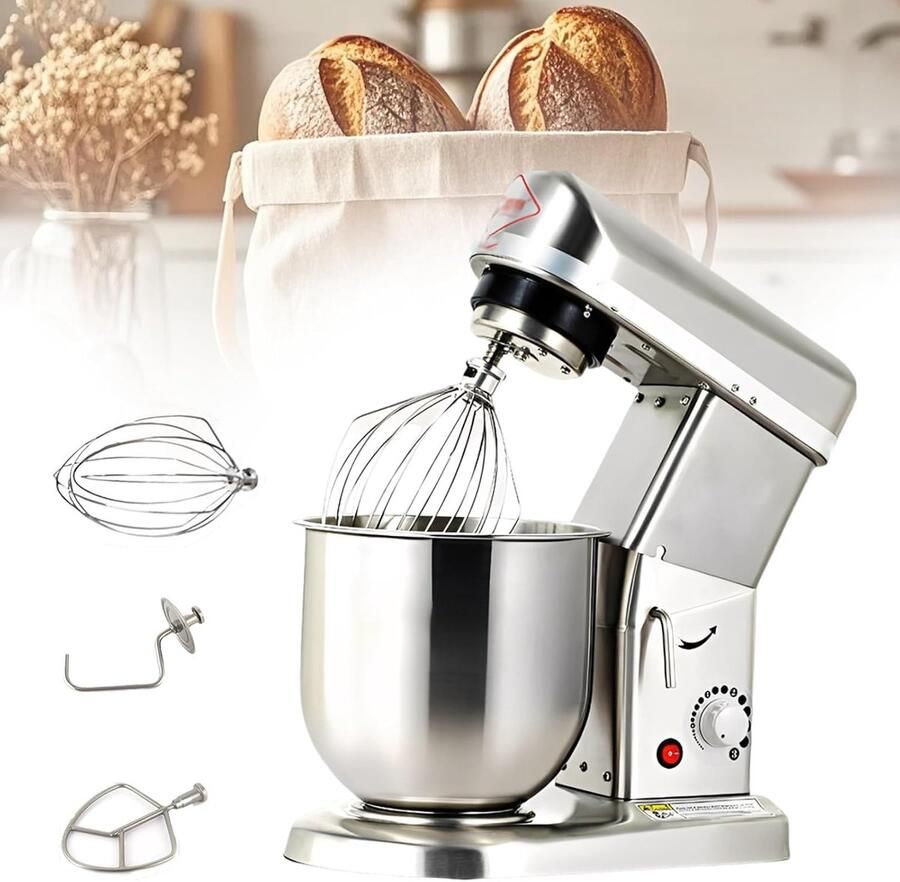 Elektrische Staande Mixer Keukenmachine Planeetmixer Bakken en Koken Krachtige 500W Motor 7 Liter Kom Zilver