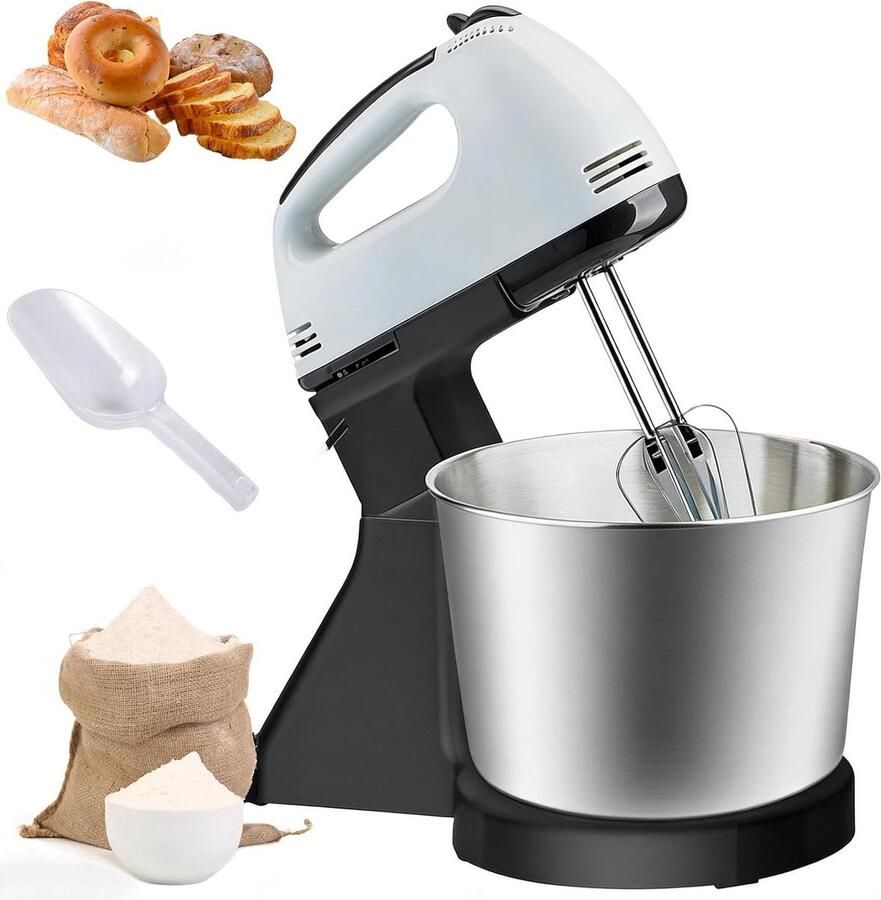 Elektrische Standmixer Keukenmixer Handmixer Bakken en Maken 7 Snelheden Instelbaar 2L Kom Zilver