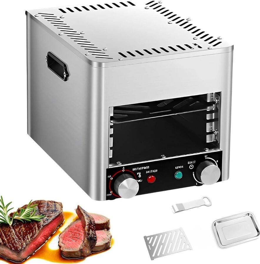 Elektrische Steak Grill Binnengrill Bakplaat Biefstuk Grillen 800℃ Hoge Temperatuur 1700W Zilver