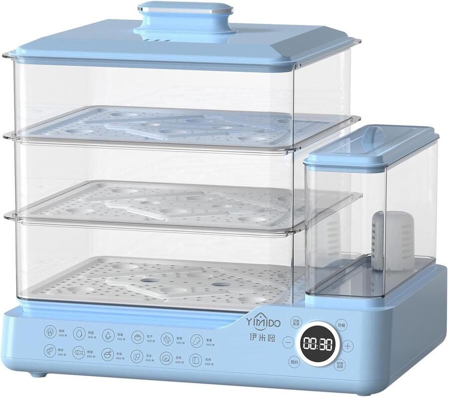Elektrische Stomer Stoomkoker Gezond Koken 3 Laags Digitaal 24L Capaciteit Blauw