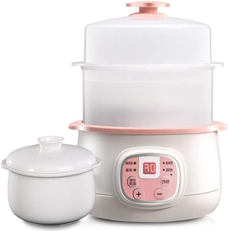 Elektrische stoofpan Kleine kookpan Langzaam koken 24-uurs timer 08 liter Roze