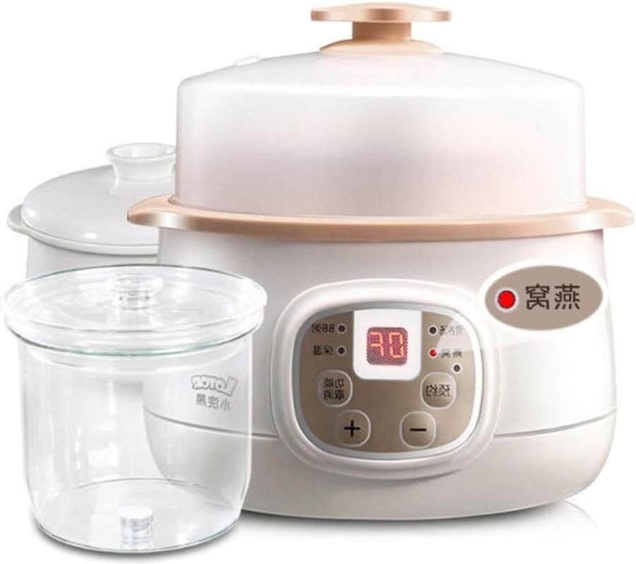 Elektrische Stoofpan Kookpot Slowcooker Langzaam Koken 24-Uurs Timer 0.8 Liter Wit