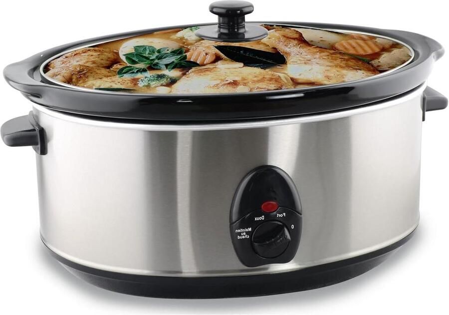 Elektrische Stoofpan Langzaam Koken Maaltijden Bereiden RVS Koelwanden 6.5 Liter Zilver