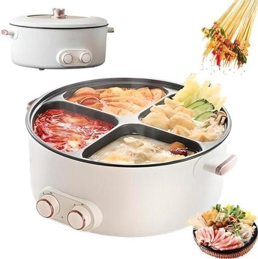 Elektrische stoofpan Multicooker Meerdere gerechten koken Vier aparte zones 6 liter Zilver