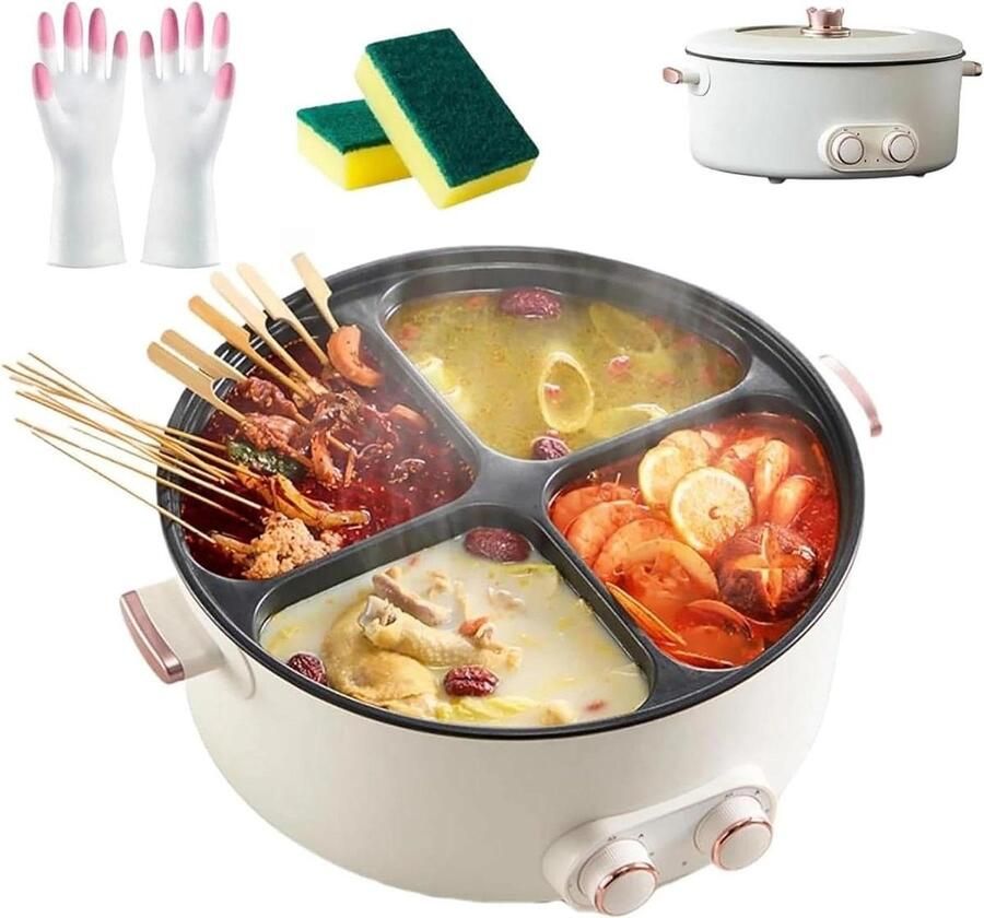 Elektrische Stoofpot Elektrische Pan Hotpot Gezellig Koken Vier Smaken Tegelijk 6 Liter Zwart