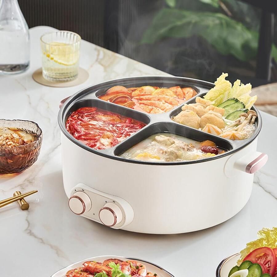 Elektrische stoofpot Kookpan met vakken Gezellig eten 4 aparte kookzones 6 liter capaciteit Zwart