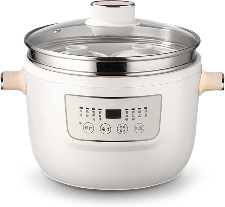 Elektrische Stoofpot Multicooker Stoofpan Gezond Koken Keramische Voering 3 Liter Wit
