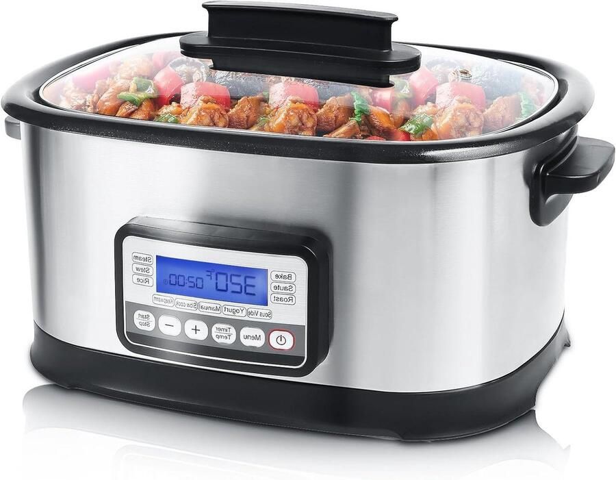 Elektrische Kookpot Multi Kookpan Maaltijden Bereiden 11 Kookfuncties 6.5 Liter Zilver en Zwart