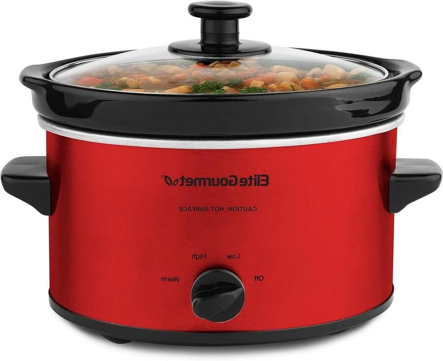 Elektrische Stoofpot Slowcooker Pan Maaltijden Bereiden Verstelbare Temperatuur 2 Liter Rood Metallic