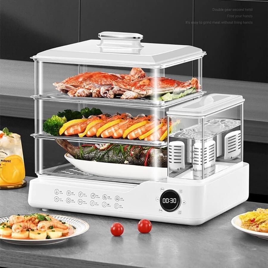 Elektrische Stoomkoker Keukenapparaat Gezond Koken Touchscreen Display 24 Liter Capaciteit Zwart