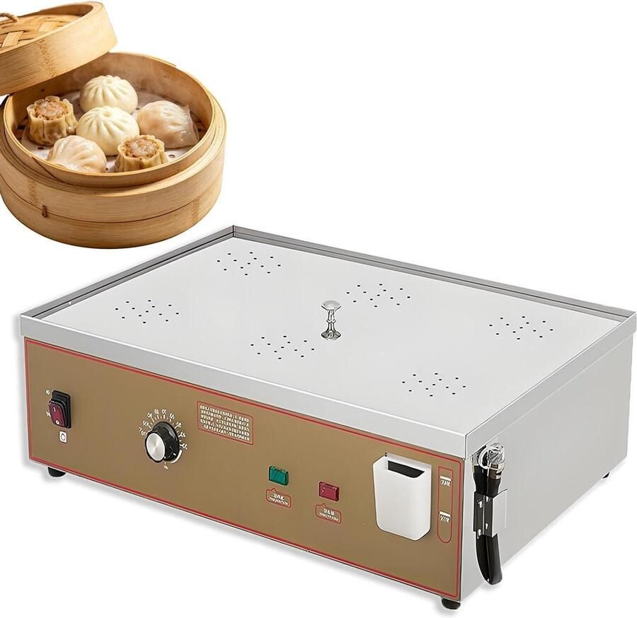 Elektrische Stoombroodjesmachine Commerciële Stoomkoker Professioneel Koken Droogkookbeveiliging 6 Gaten Zilver
