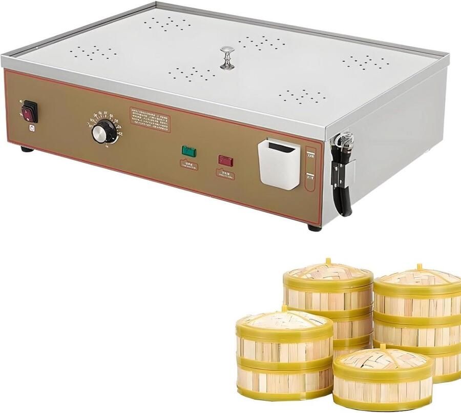 Elektrische Stoomkoker Dim Sum Stomer Professioneel Koken Instelbare Temperatuur 6 Gaten Zilver