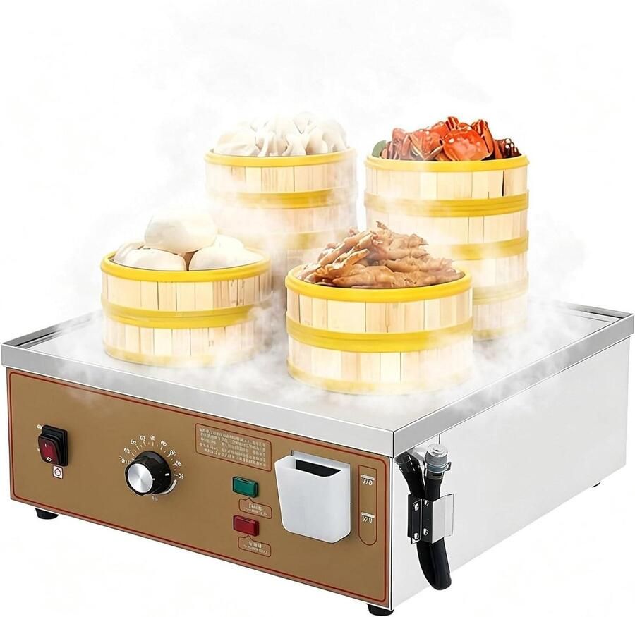 Elektrische Stoomkoker Dimsum Stomer Voedsel Bereiden Instelbare Temperatuur 4 Gaten Zilver