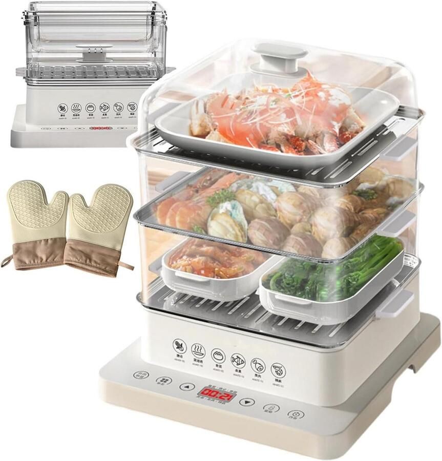 Elektrische Stoomkoker Keukenapparaat Gezond Koken 3 Laags 40L 800W Zilver