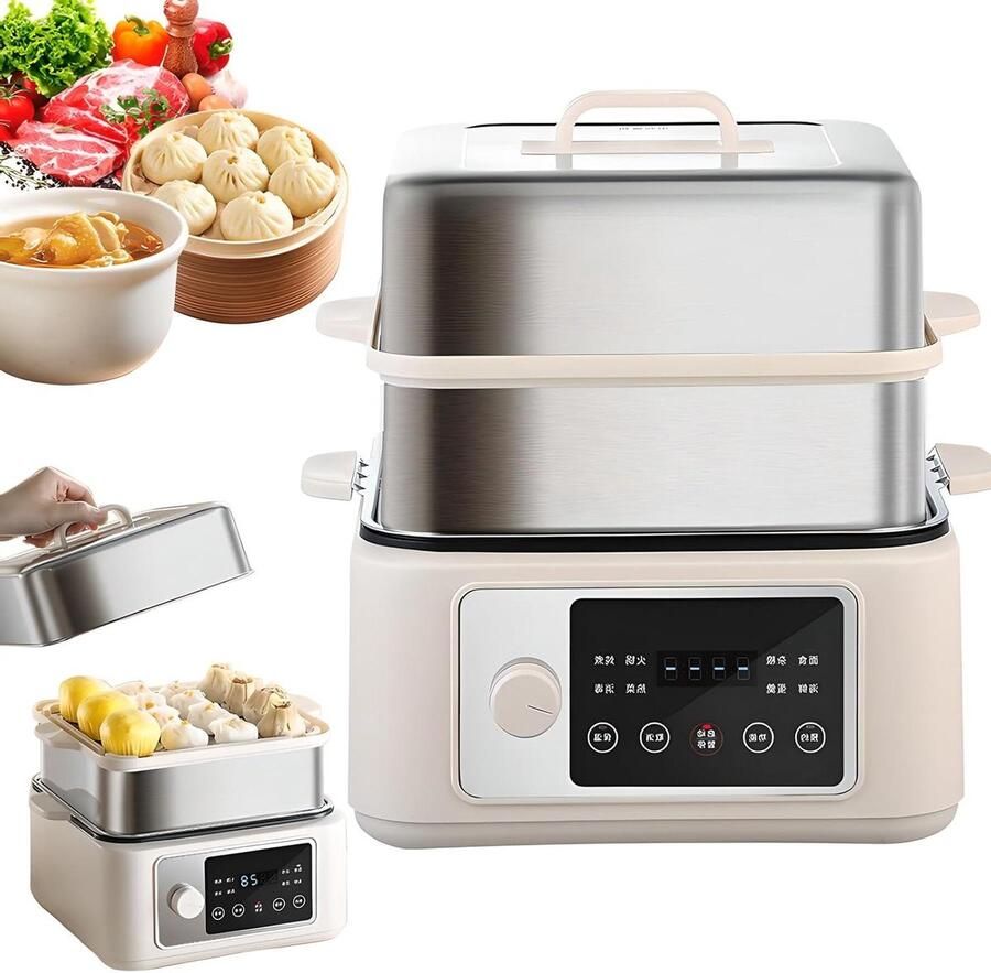 Elektrische Stoomkoker Multicooker Stoom Gezond Koken Touchscreen Bediening 12 Liter Roestvrij staal