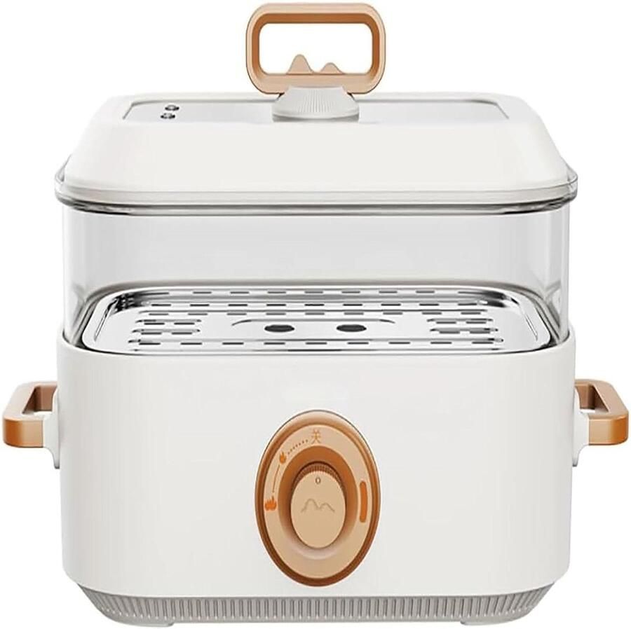 Elektrische Stoomkoker Multifunctionele Pan Gezond Koken Dubbele Temperatuurregeling 5L Capaciteit Wit