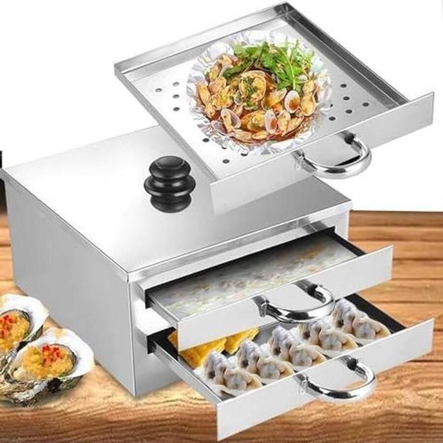 Elektrische stoomkoker Rijstnoedelmaker Thuis koken Dubbele laag 1800W Zilver