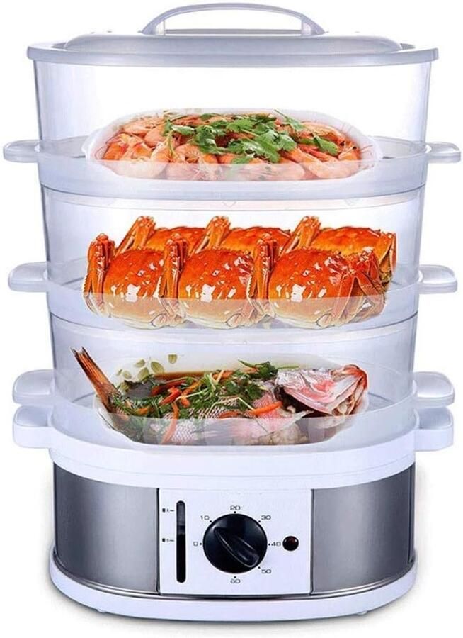 Elektrische Stoomkoker Stoomapparaat Keuken Gezond Koken Automatische Uitschakeling Drie Lagen Lichtgrijs