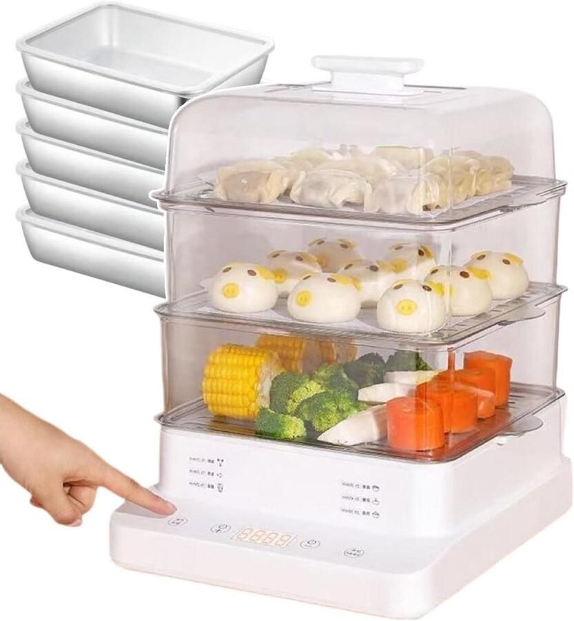 Elektrische Stoomkoker Stoomapparaat Voedsel Gezond Koken 3 Lagen 22 Liter Wit