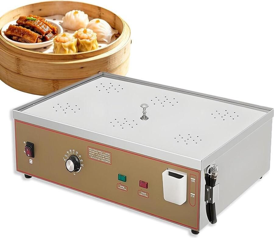 Elektrische Stoomkoker Stoombroodjesmachine Professioneel Koken Temperatuurregeling 30-110°C 6 Gaten Zilver