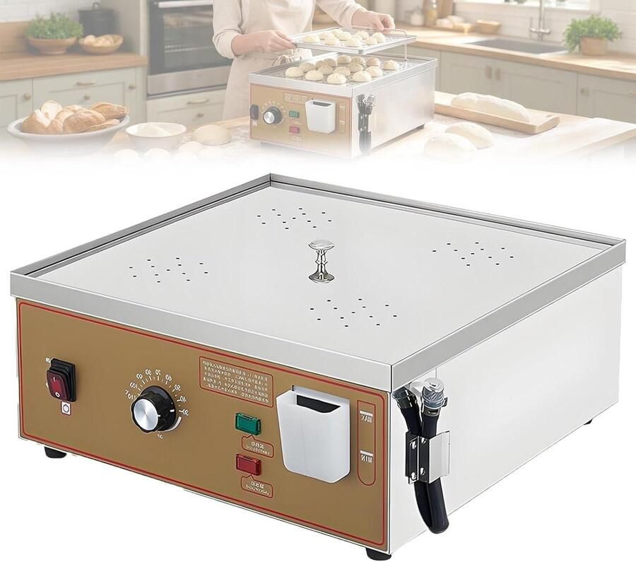 Elektrische Stoomkoker Stoombroodjesmachine Stoompan Professioneel Koken Temperatuurregeling 30-110°C 4 Gaten Zilver