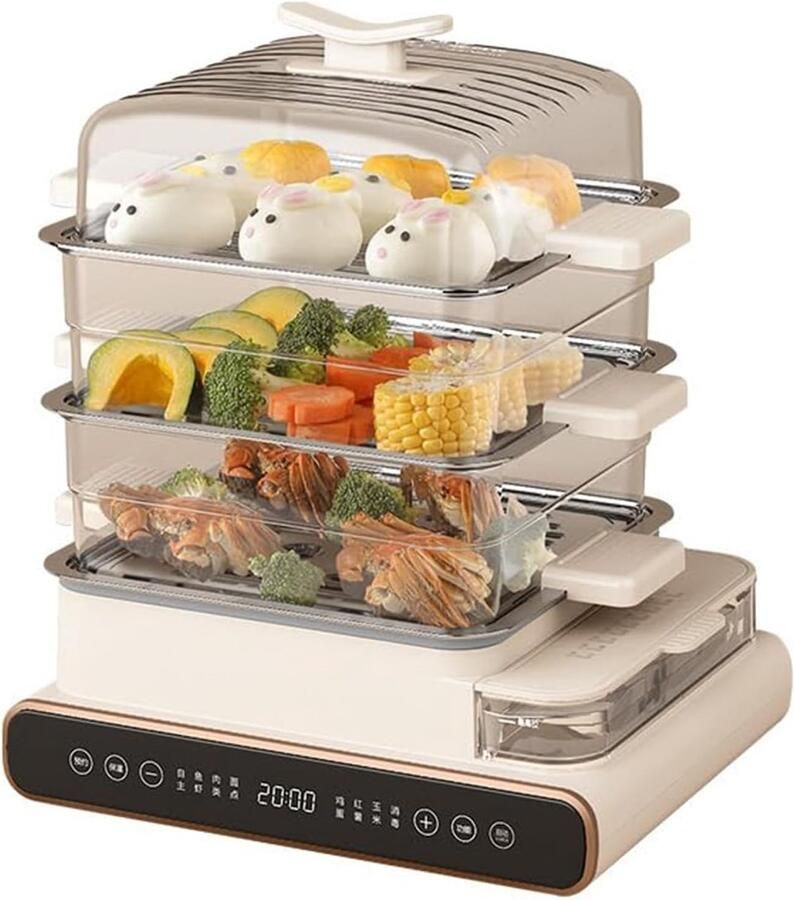 Elektrische Stoomkoker Stoomoven Gezond Koken 3 Lagen Capaciteit 20 Liter Wit
