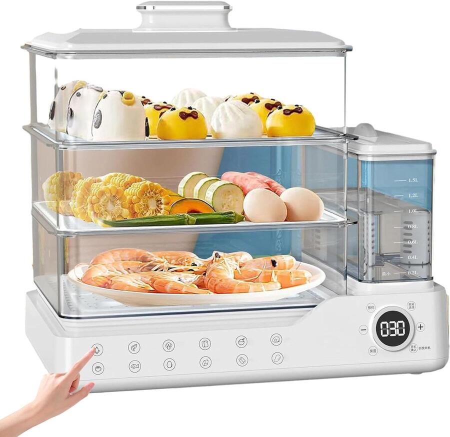 Elektrische Stoomkoker Stoompan Gezond Koken Snelle Stoom Generatie 24 Liter Capaciteit Zilver