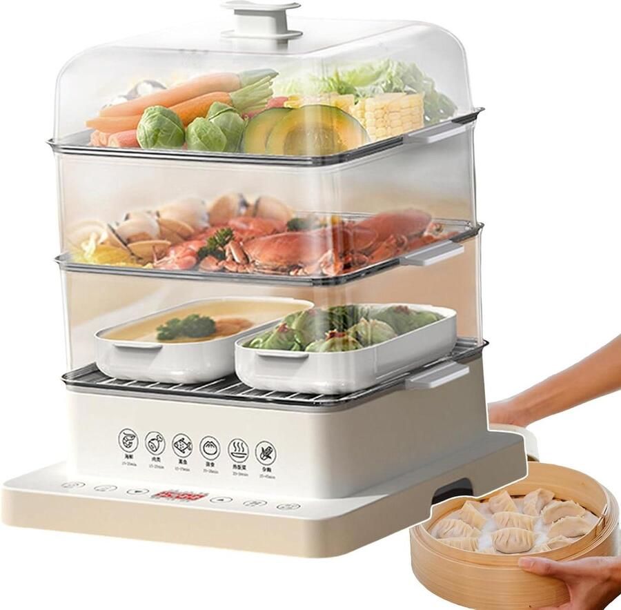 Elektrische Stoomkoker Voedsel Stoompan Gezond Koken 360 Graden Verwarming 40 Liter Capaciteit Zilver