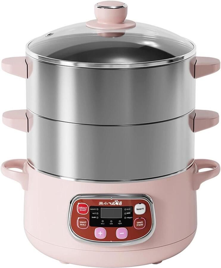 Elektrische Stoomkoker Voedselverwarmer Gezond Koken 3 Niveaus Instelbaar 8 Liter Capaciteit Roze