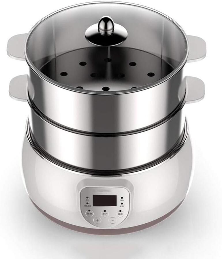 Elektrische Stoomkoker Voedselwarmer Gezond Koken Dubbele Laag 1000W Vermogen Zilver