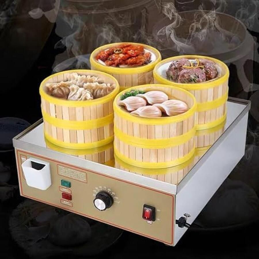 Elektrische Stoomoven Stoomkoker Broodjes Professioneel Koken Droogkookalarm 6 Broodjes Capaciteit Zilver