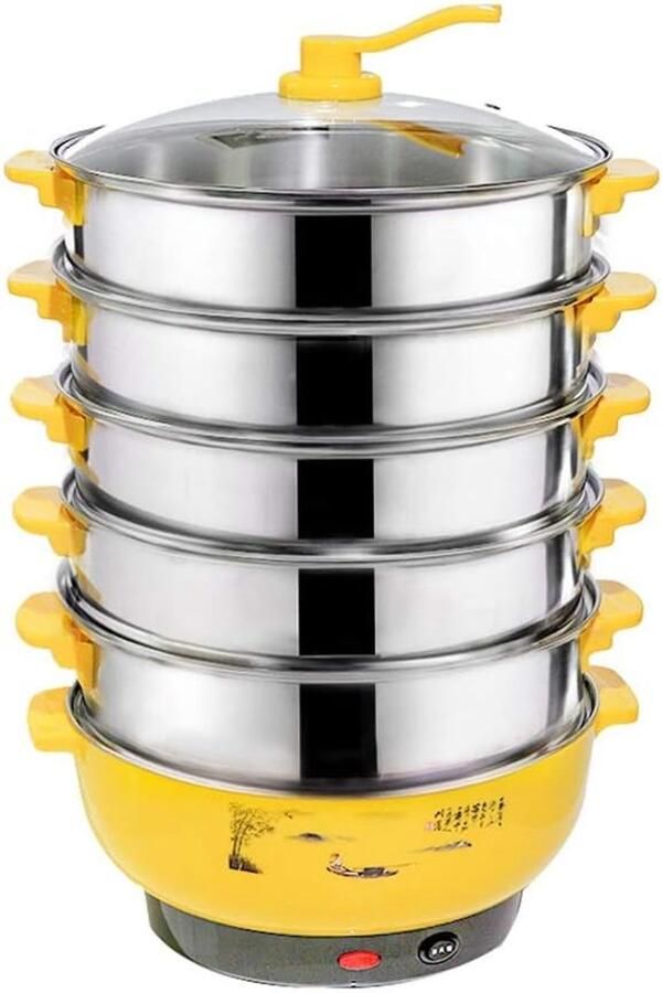 Elektrische Stoompan Lunchbox Verwarmer Snel Maaltijden Bereiden Grote Capaciteit 30 cm Diameter Roze