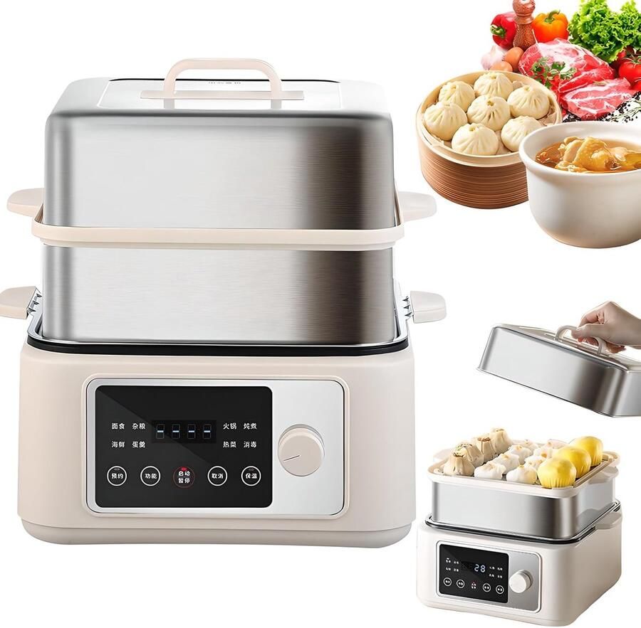 Elektrische Stoompan Multikoker Stoomkoker Gezond Koken Smart Touchscreen 16L Capaciteit Zilver