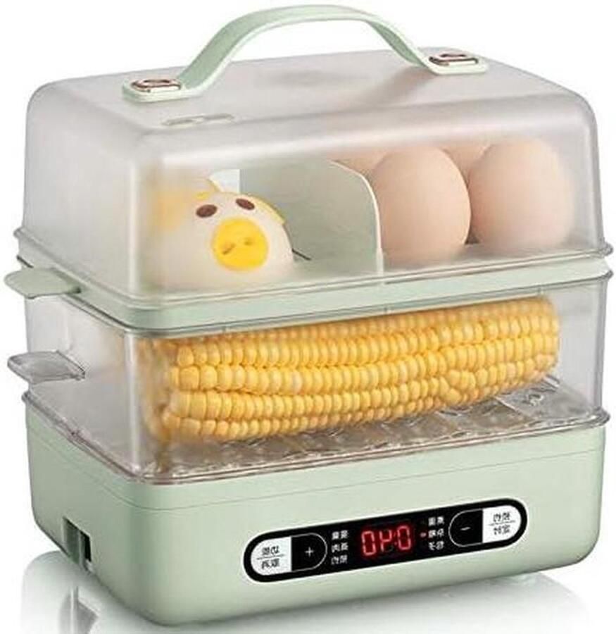 Elektrische stoompan Stoomkoker keuken Gezond koken thuis Dubbele laag timer 2.5 liter Groen