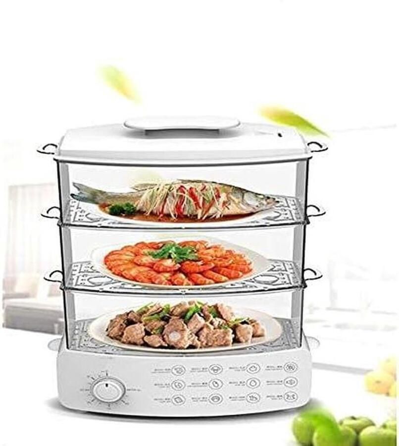 Elektrische Stoompan Stoomkoker Multifunctioneel Gezond Koken Dubbele Laag 8 Liter Capaciteit Wit