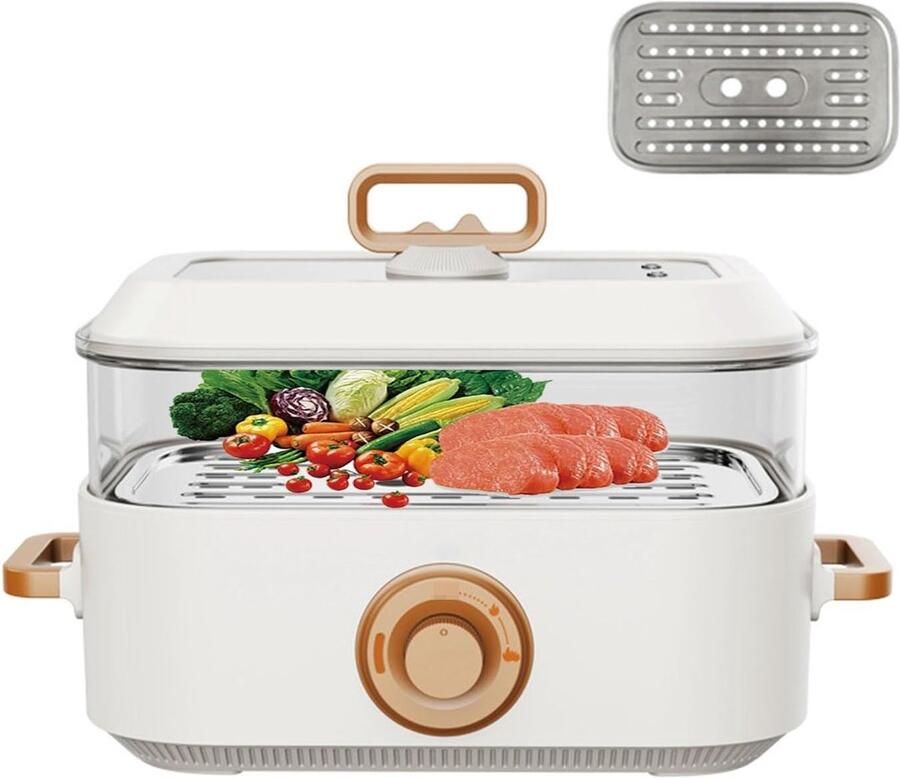 Elektrische Stoompan Voedselstomer Thuis Gezond Koken Compact Opvouwbaar Ontwerp 5 Liter Beige