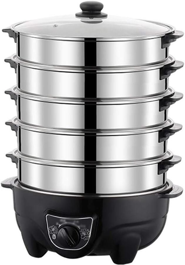 Elektrische Stoompan Voedselwarmer Koker Gezond Koken 5 Lagen Instelbaar 2.5 kg Gewicht Zwart