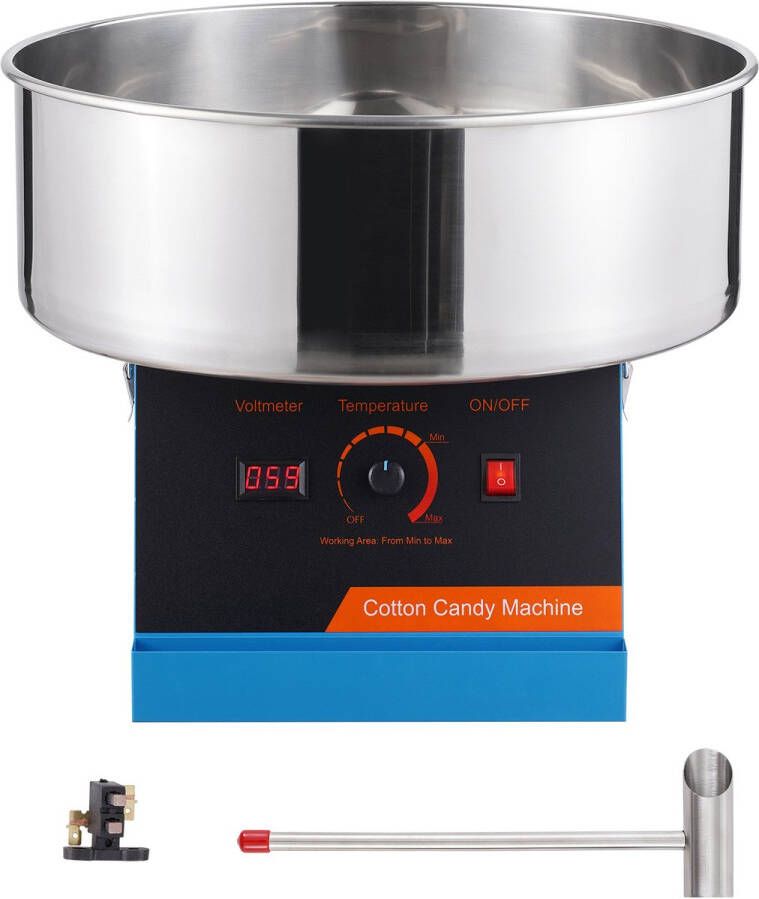 Elektrische suikerspinmachine 1000 W roestvrijstalen kom suikerschep voor thuis kinderfeestjes familiefeesten blauw