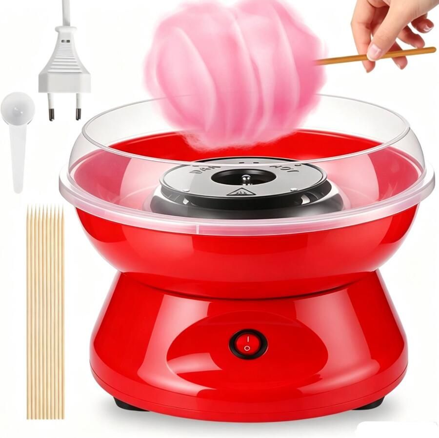 Elektrische suikerspinmachine 450W suikerspin maker met accessoires gemakkelijk te gebruiken en schoon te maken voor verjaardagen en feestdagen（rood）