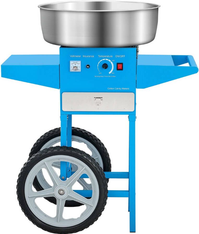 Elektrische Suikerspinmachine met Trolley (1000 W) 52 Cm Roestvrijstalen Kom Suikerschep & Lade Ideaal voor Kinderfeestjes En Familiefeesten Blauw