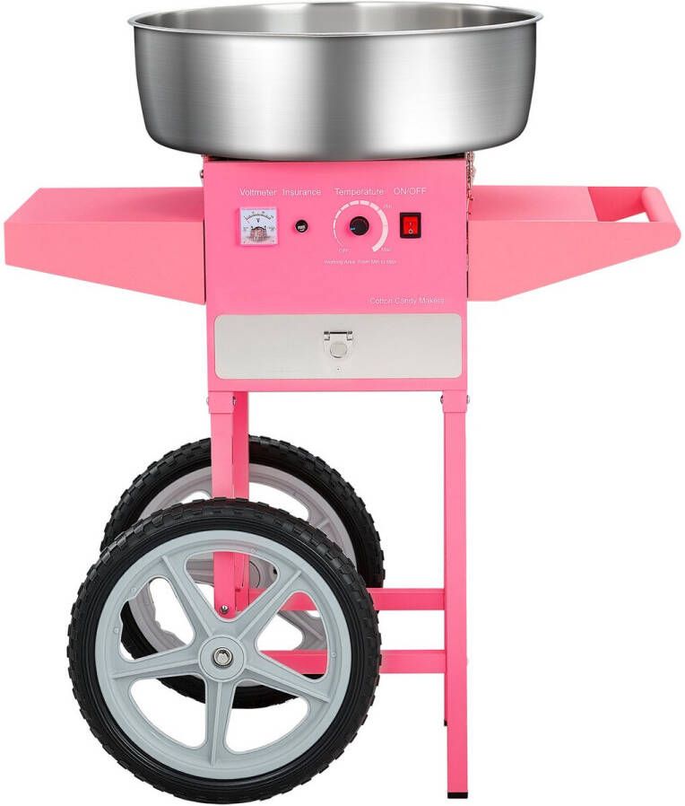 Elektrische Suikerspinmachine met Trolley (1000 W) Uitgerust met 52 Cm Roestvrijstalen Kom Suikerschep En Lade Ideaal voor Kinderfeestjes En Familiefeesten In Roze