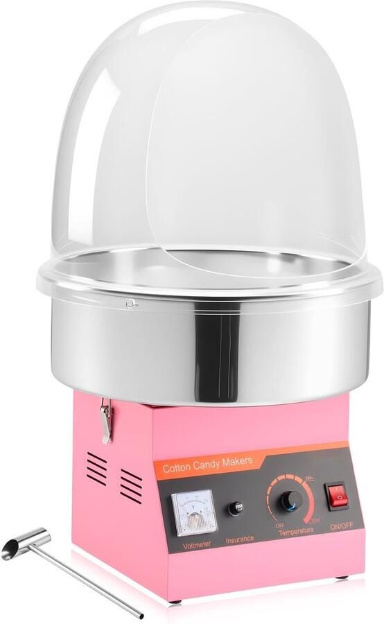 Elektrische suikerspinmachine Suikerspinmaker 1000W Vermogen Met Deksel Spatkap RVS Kom Inclusief Suikerlepel Roze