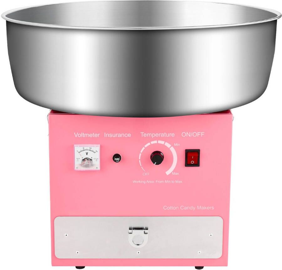 Elektrische Suikerspinmachine voor Commercieel Gebruik (1000 W) met 52 Cm Roestvrijstalen Kom Suikerlepel En Lade Ideaal voor Kinderfeestjes Roze Feestjes