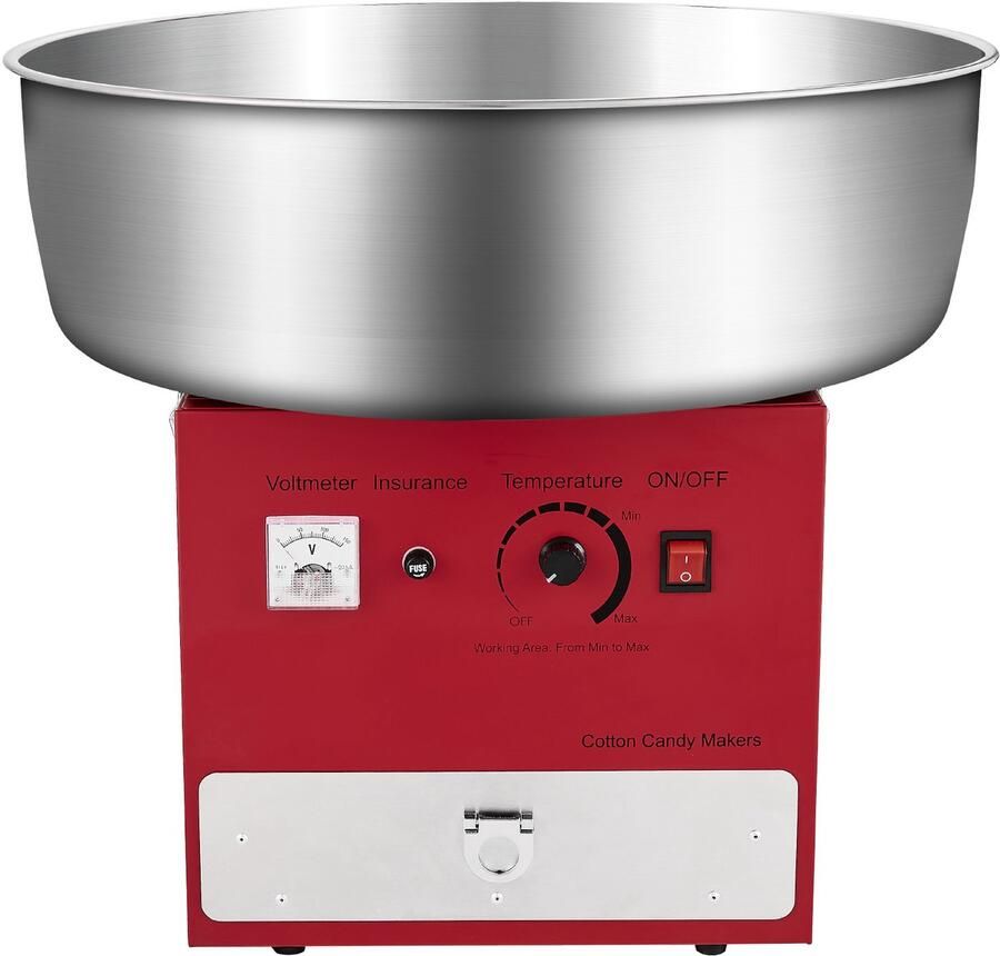 Elektrische Suikerspinmachine voor Commercieel Gebruik (1000 W) met 52 Cm Roestvrijstalen Kom Suikerschep En Lade Ideaal voor Kinderfeestjes Feestjes In Het Rood