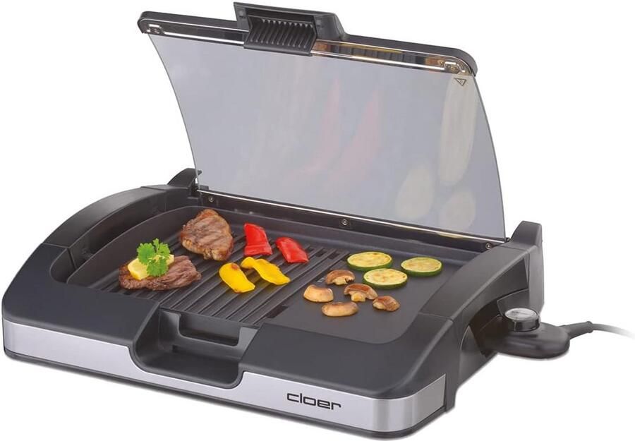 Elektrische Tafelbarbecue met Glazen Deksel en Antiaanbaklaag 2200W