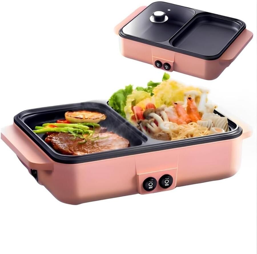 Elektrische Tafelgrill 2-in-1 Grillen & Fonduen Rookloos Voor Kleine Gezinnen