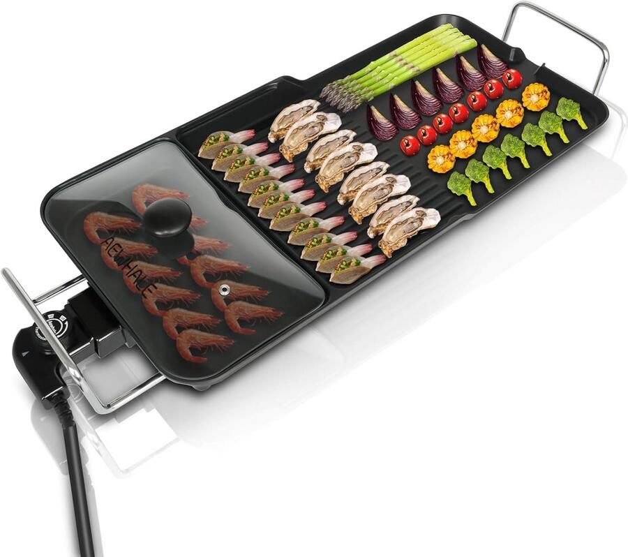 Elektrische Tafelgrill 3-in-1 met Antiaanbaklaag voor 4-6 Personen