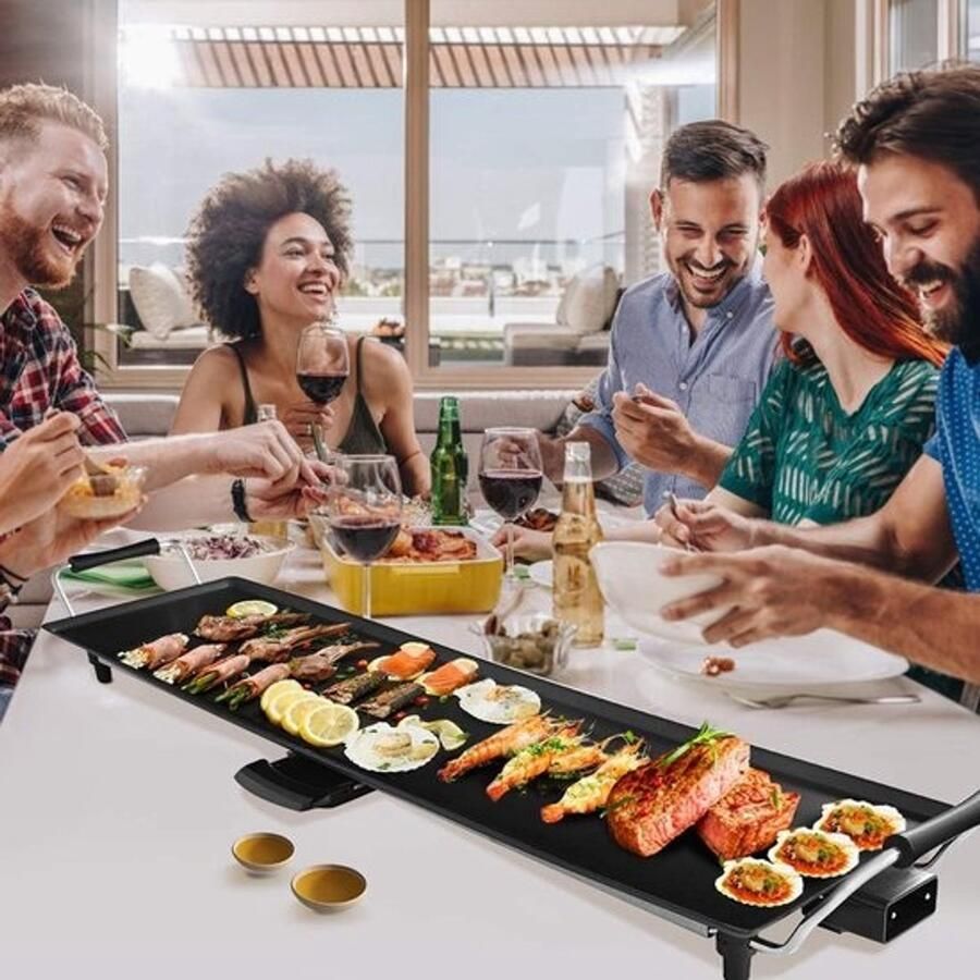 Elektrische Tafelgrill 90 cm Grote Bakplaat 1800W met Antiaanbaklaag & Accessoires