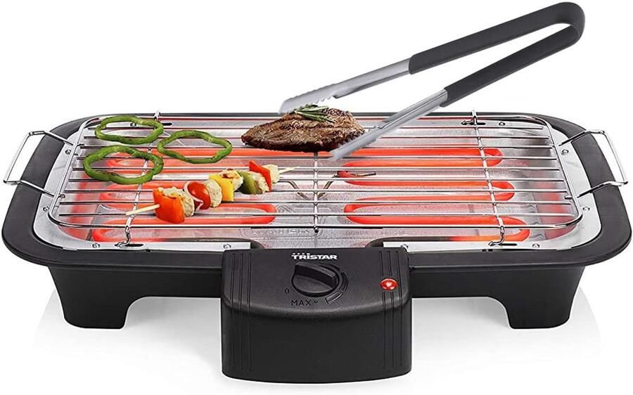 Elektrische Tafelgrill Barbecue Grill Buiten Koken Wateropvangbak Rookvrij 38x22 cm Oppervlak Zwart