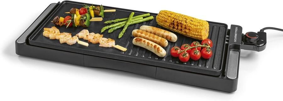 Elektrische Tafelgrill Contactgrill 2200 Watt Vermogen 59 3 cm Lengte Aluminium Materiaal Zwart Kleur Voor Raclette En Barbecue